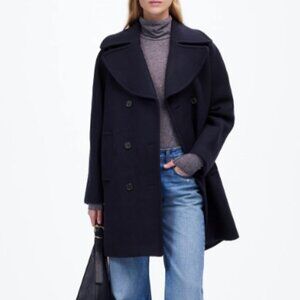 NWT Madewell Women 's Oversized-Collar Peacoat in Insuluxe Fabric, Sz. S,